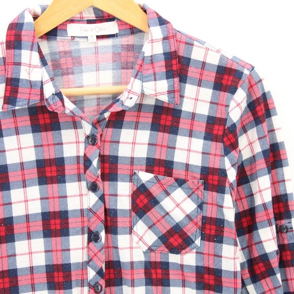 Eden & Olivia Flannel Shirt Womens Plaid Button Down Long Sleeve Lightweight M - Picture 2 of 9